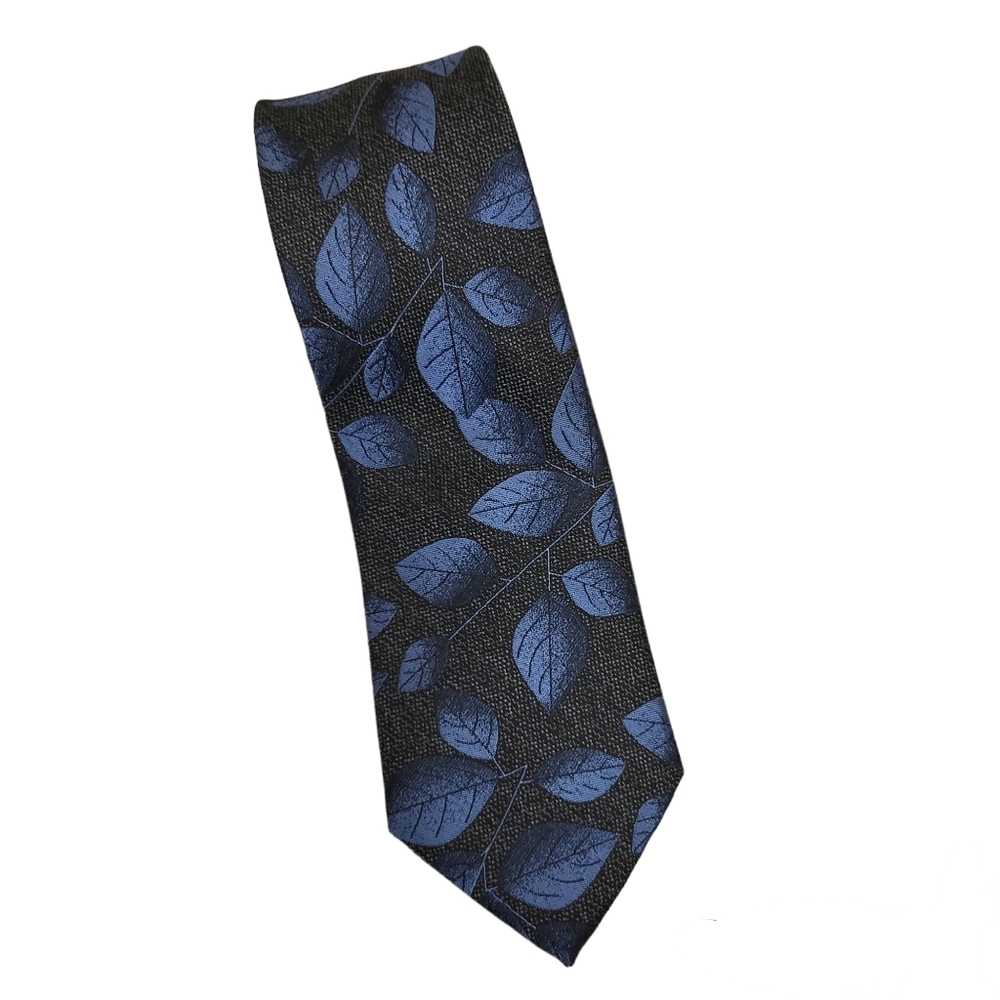 Anthony of London silk black with blue leaf design.